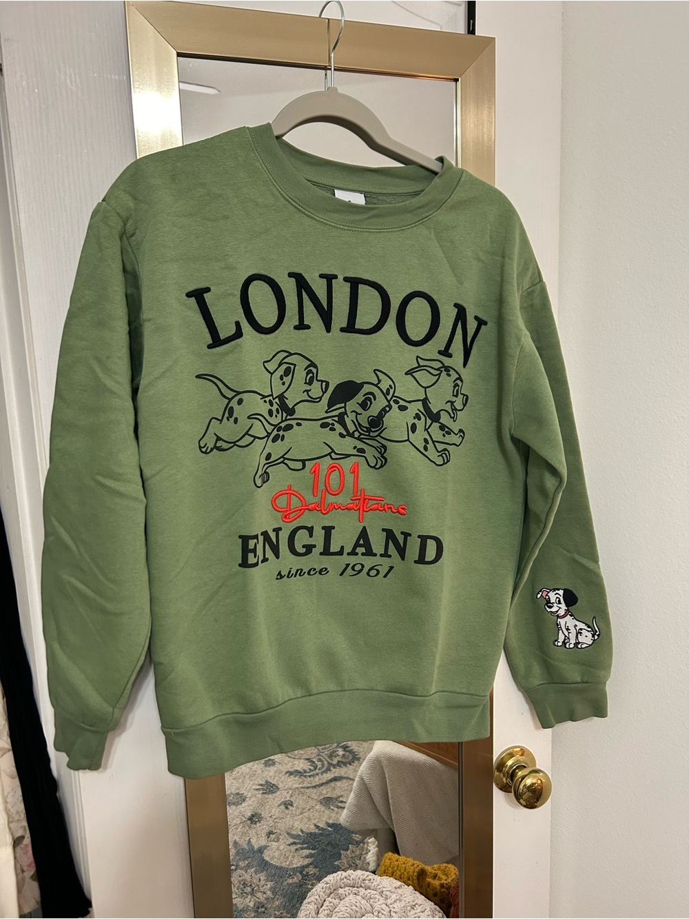 Disney - Olive Green 101 Dalmatians London England Crewneck Sweatshirt